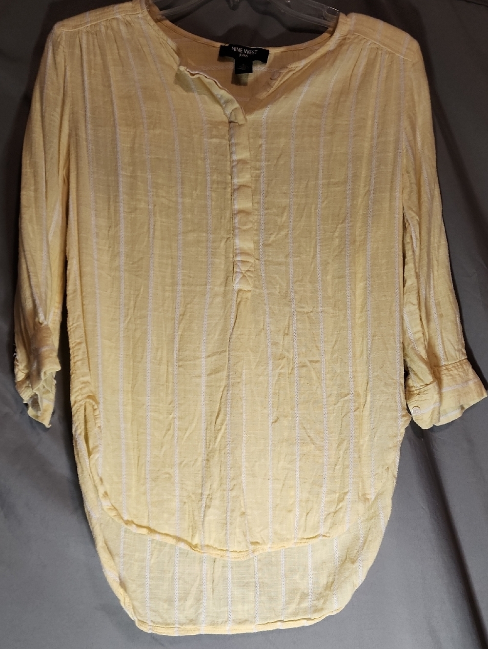 Nine West Yellow Striped Button-Front Tunic Top